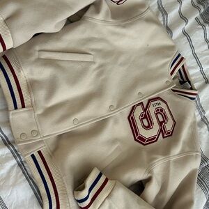 Beige Varsity Jacket with Red Accents